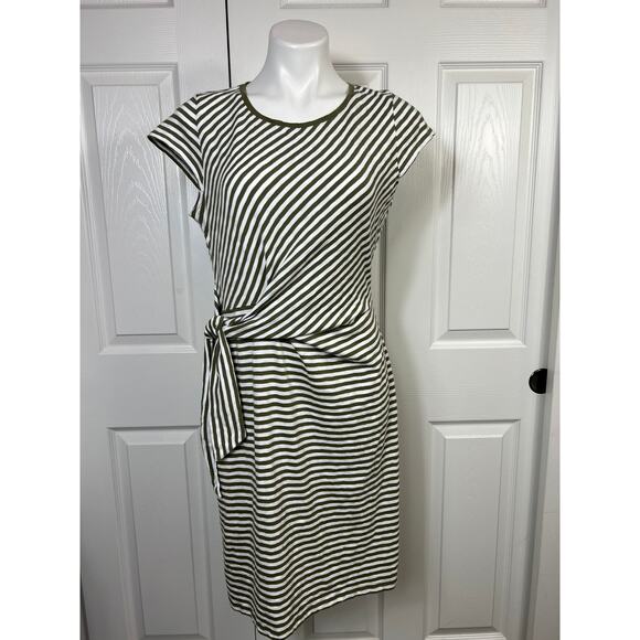 Talbots Women's Tie Detail Knit Shift Dress Medium Cloudy Stripe Short Sleeve - Picture 2 of 8